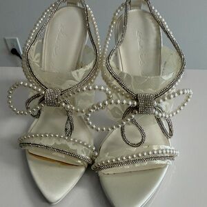 Chic Pearl-Embellished Cream Heels